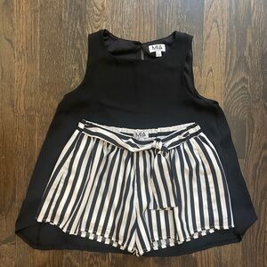 MIA Black Sleeveless Top with Striped Shorts